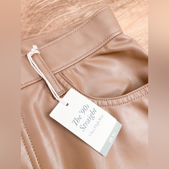 Abercrombie & Fitch 90’s Straight Ultra High Rise Tan Vegan Leather Pants 28 6S - Picture 5 of 10